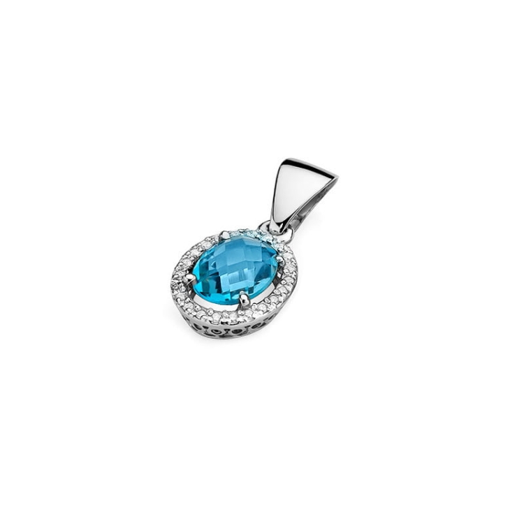 Zawieszka z białego złota 585 z topazem i diamentem 0,11ct The Diamonds BZ-80-b