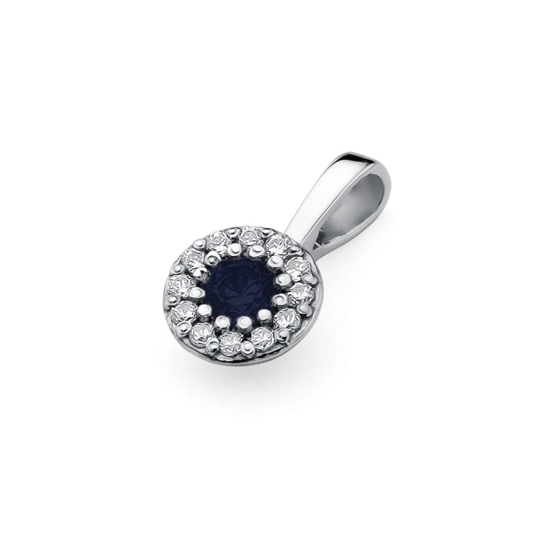 Zawieszka z białego złota 585 z szafirem i diamentami 0,10ct The Diamonds BZ-443-szafir-b