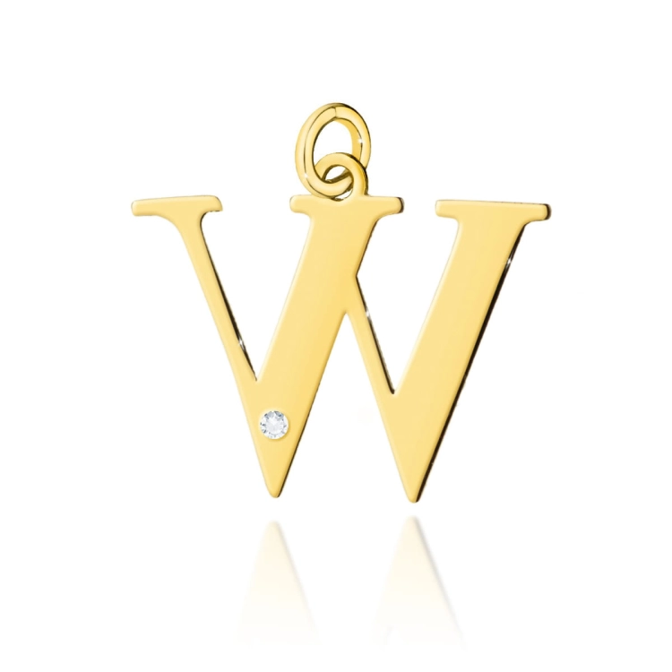 Zawieszka literka W z żółtego złota 585 z diamentem 0,005ct The Diamonds BZ-69-W