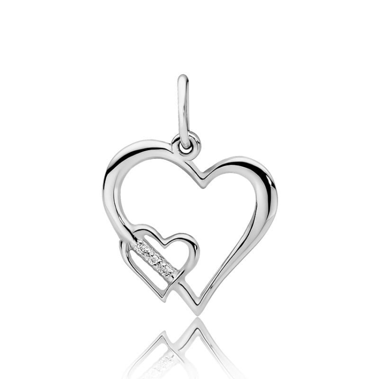 Zawieszka z białego złota serce z diamentami 0,015ct The Diamonds BS-2-b