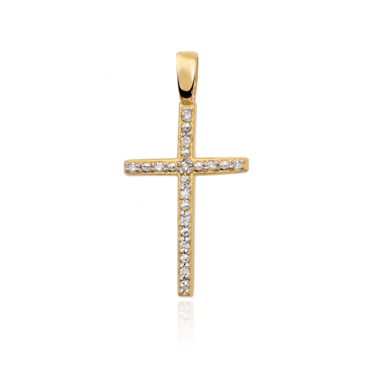 Zawieszka z żółtego złota krzyż z diamentami 0,05ct The Diamonds BK-4