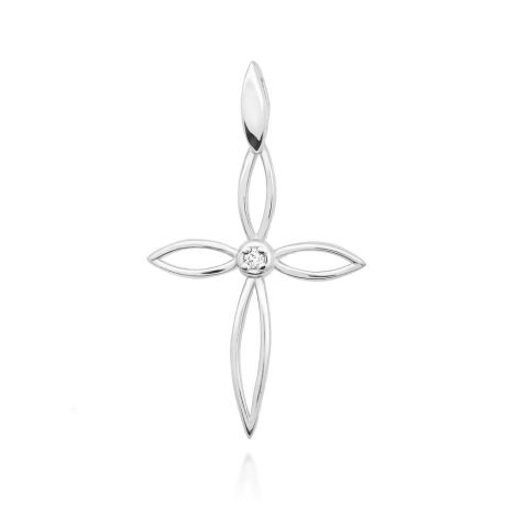 Przejdź do produktu Zawieszka z białego złota krzyż z diamentem 0,02ct The Diamonds 