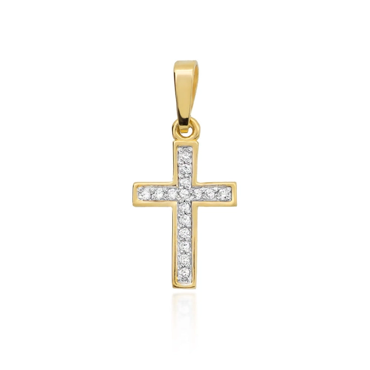 Zawieszka z żółtego złota krzyż z diamentami 0,08ct The Diamonds BK-42