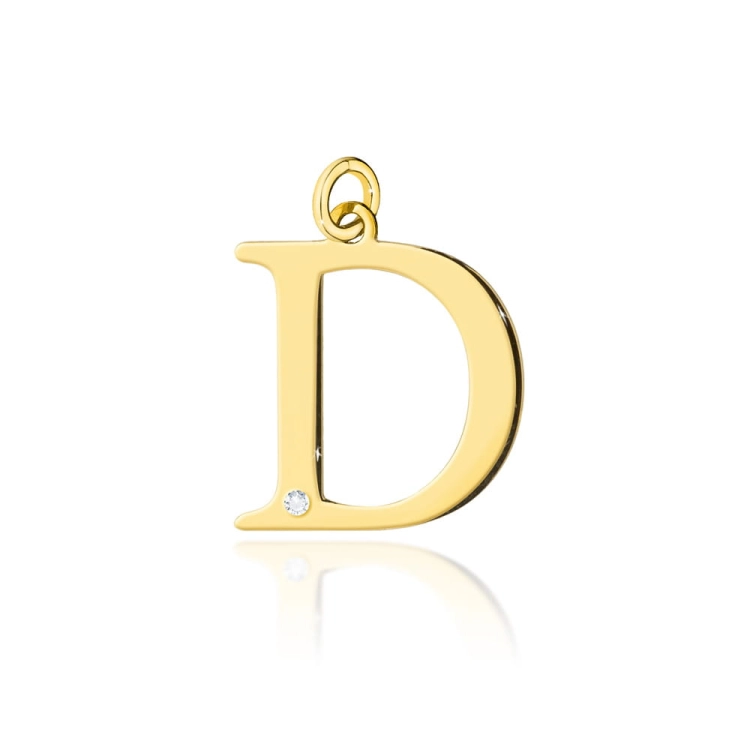 Zawieszka duża literka D z żółtego złota 585 z diamentem 0,005ct The Diamonds BZ-69-D-d