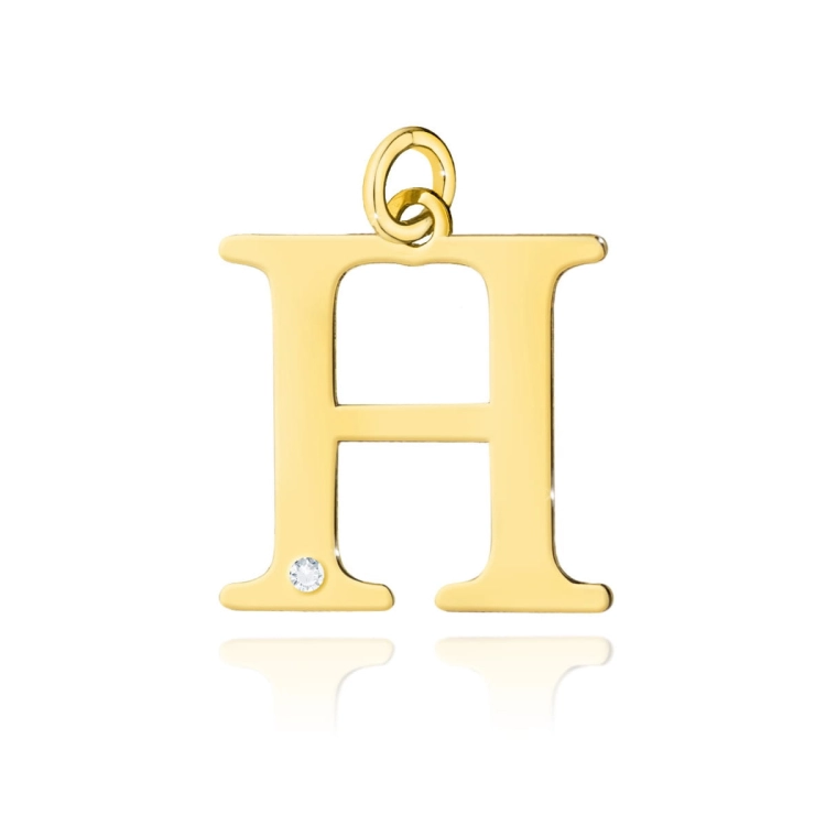 Zawieszka duża literka H z żółtego złota 585 z diamentem 0,005ct The Diamonds BZ-69-H-d