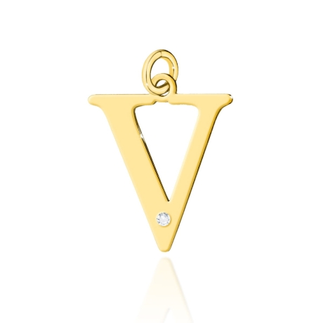 Przejdź do produktu Zawieszka duża literka V z żółtego złota 585 z diamentem 0,005ct The Diamonds
