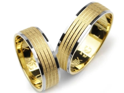 Obrączki ślubne z żółtego i rodowanego złota 333 płaskie 6mm Lovely L011-333