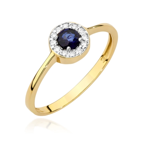 Przejdź do produktu Pierścionek zaręczynowy z żółtego złota z szafirem i diamentami 0,10ct Fire Of Love