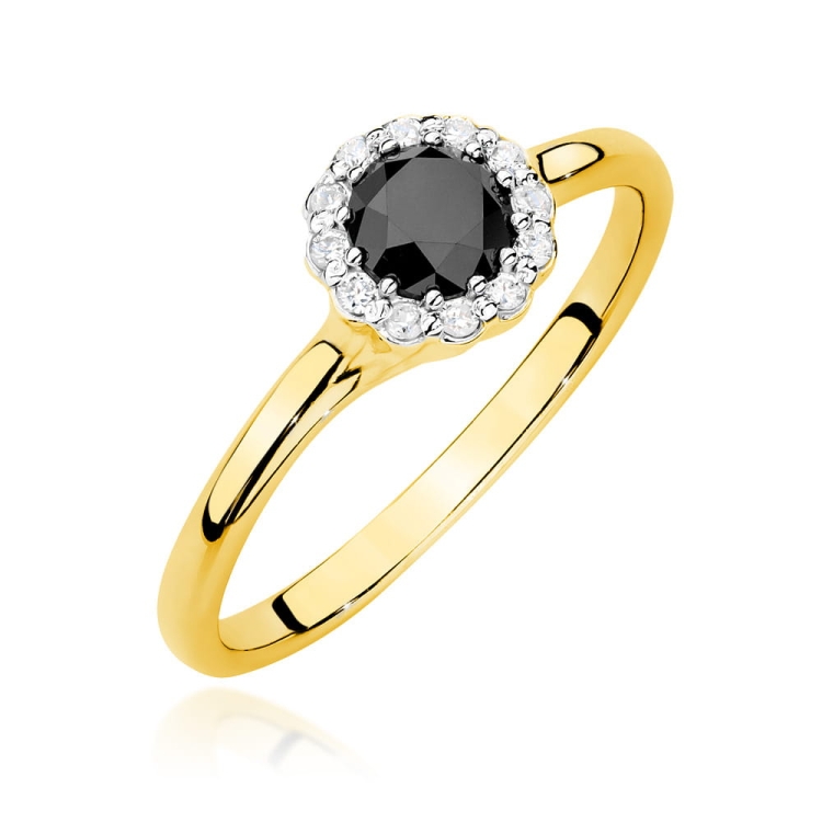 Pierścionek zaręczynowy z żółtego złota czarnym diamentem i diamentami 0,10ct Fire Of Love