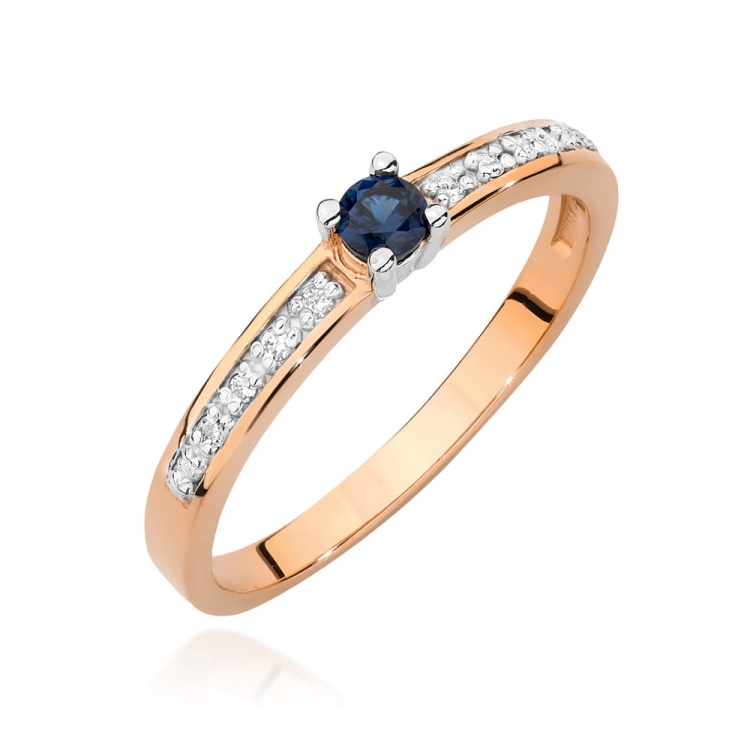 Pierścionek zaręczynowy z różowego złota z szafirem i diamentami 0,05ct Fire Of Love
