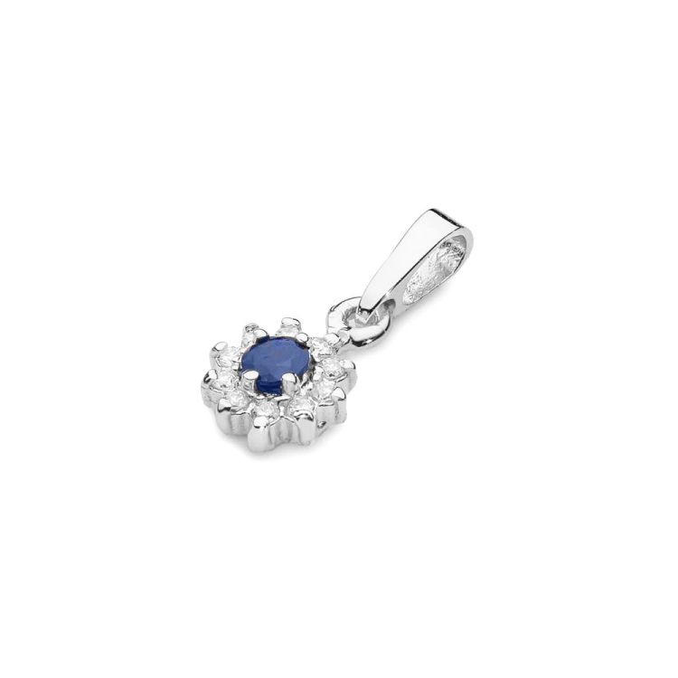 Zawieszka z białego złota 585 z szafirem i diamentami 0,09ct The Diamonds