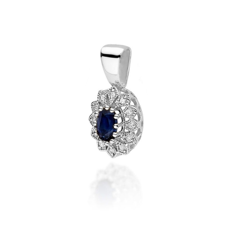 Przejdź do produktu Zawieszka z białego złota 585 z szafirem i diamentami 0,10ct The Diamonds