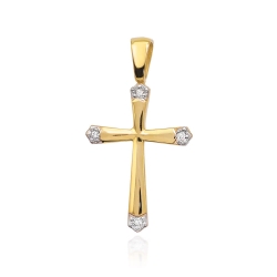 Zawieszka z żółtego złota krzyż z diamentami 0,02ct The Diamonds