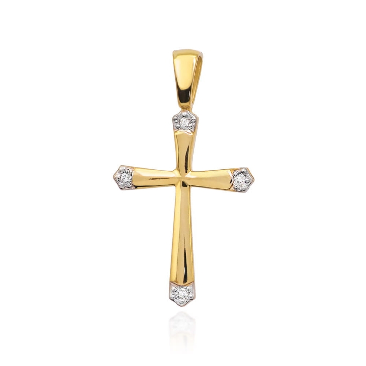 Zawieszka z żółtego złota krzyż z diamentami 0,02ct The Diamonds