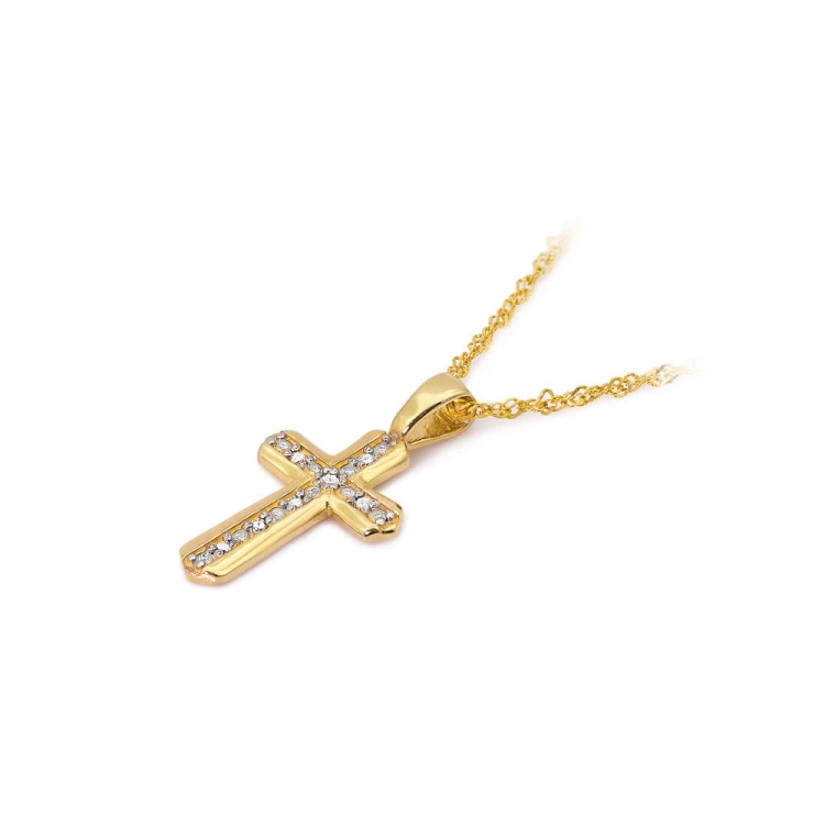 Zawieszka z żółtego złota krzyż z diamentami 0,03ct The Diamonds