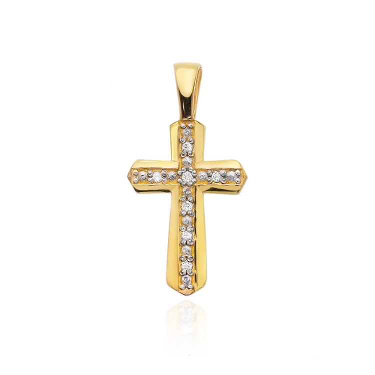 Zawieszka z żółtego złota krzyż z diamentami 0,03ct The Diamonds