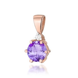 Zawieszka z różowego złota 585 z ametystem i diamentem 0,015ct The Diamonds