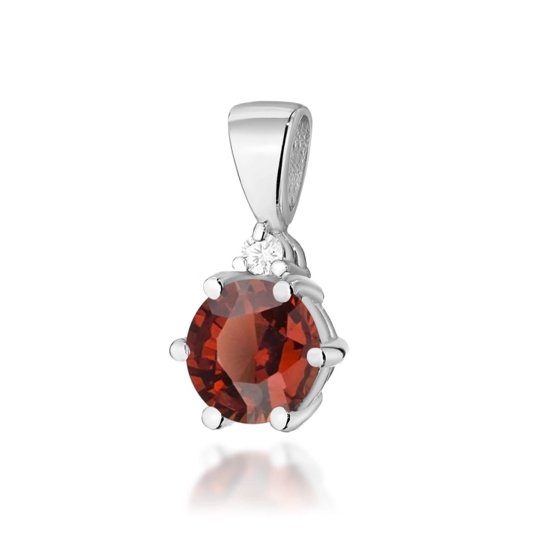 Zawieszka z białego złota 585 z granatem i diamentem 0,015ct The Diamonds