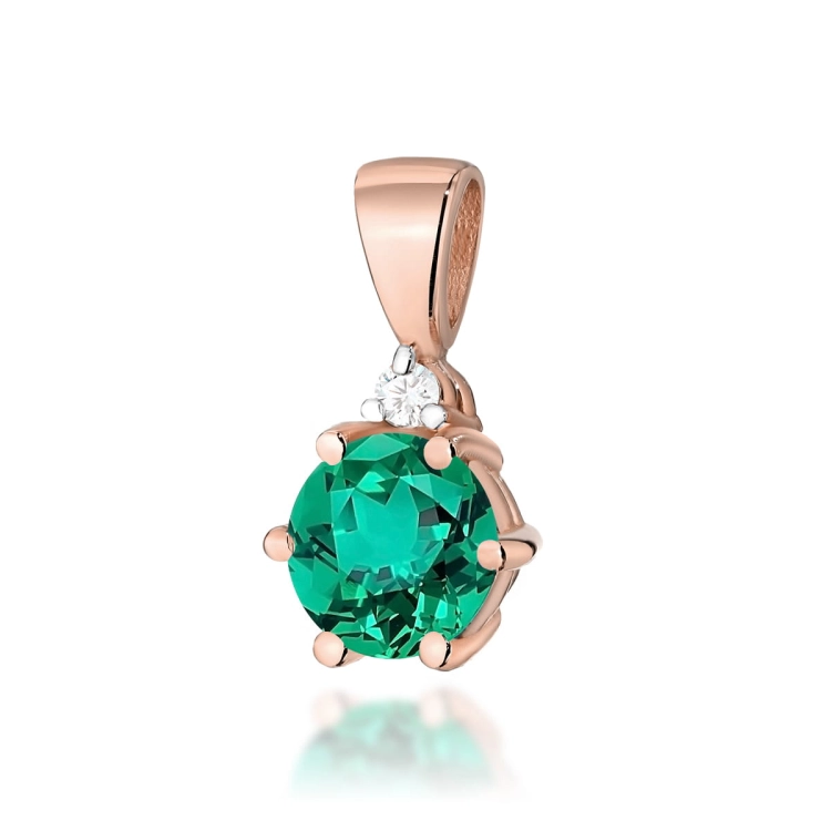 Zawieszka z różowego złota 585 z szmaragdem i diamentem 0,015ct The Diamonds