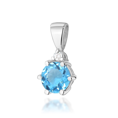 Przejdź do produktu Zawieszka z białego złota 585 z topazem i diamentem 0,015ct The Diamonds