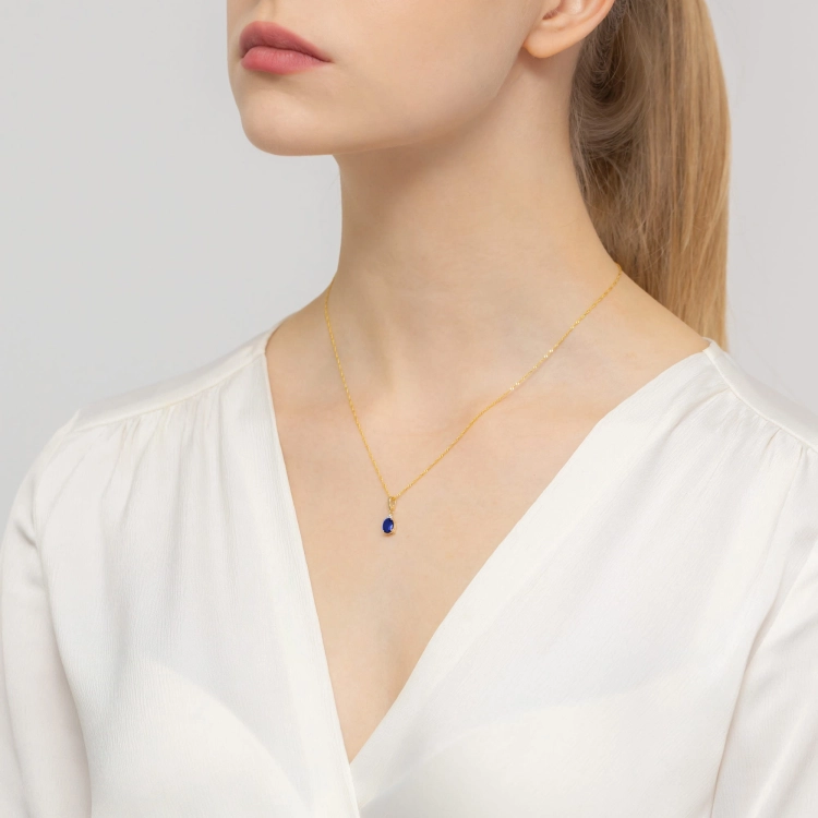 Zawieszka z żółtego złota 585 z szafirem i diamentami 0,025ct The Diamonds