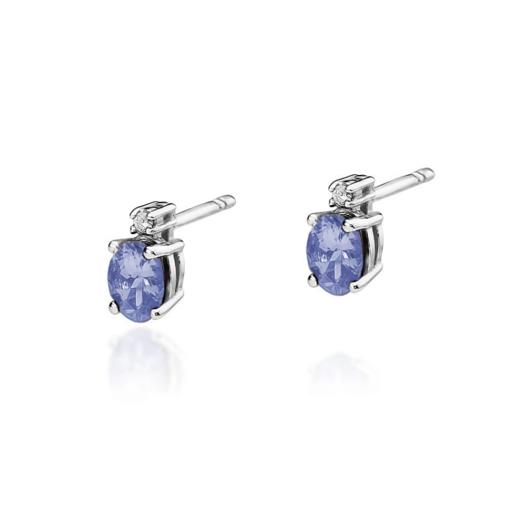 Kolczyki z białego złota 585 z tanzanitem i diamentami 0,03ct The Diamonds