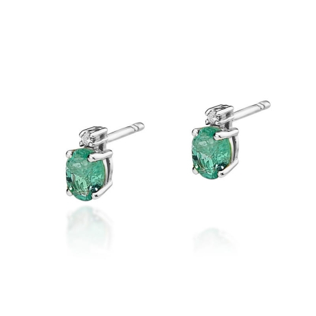 Przejdź do produktu Kolczyki z białego złota 585 z szmaragdem i diamentami 0,03ct The Diamonds