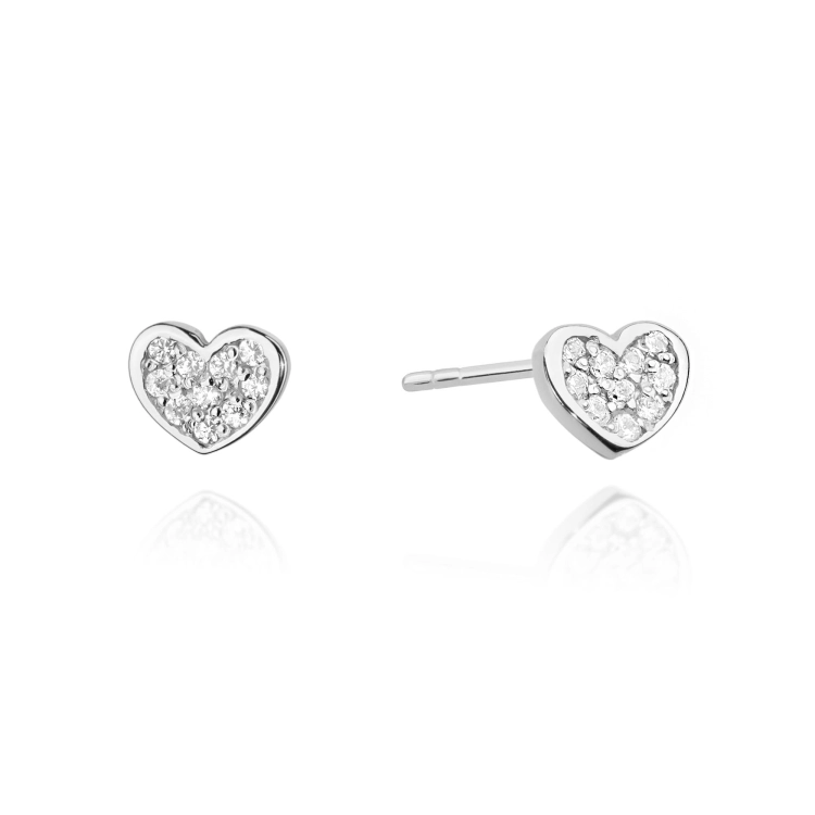 Kolczyki z białego złota 585 z diamentami 0,17ct serce The Diamonds