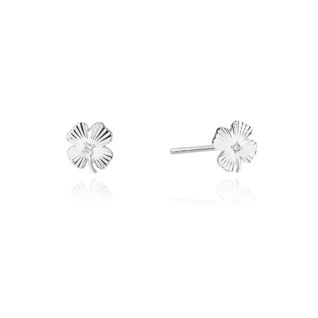 Przejdź do produktu Kolczyki z białego złota 585 z diamentami 0,01ct koniczyna The Diamonds