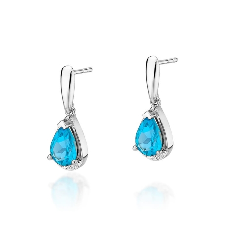 Przejdź do produktu Kolczyki z białego złota 585 z topazem i diamentami 0,05ct The Diamonds