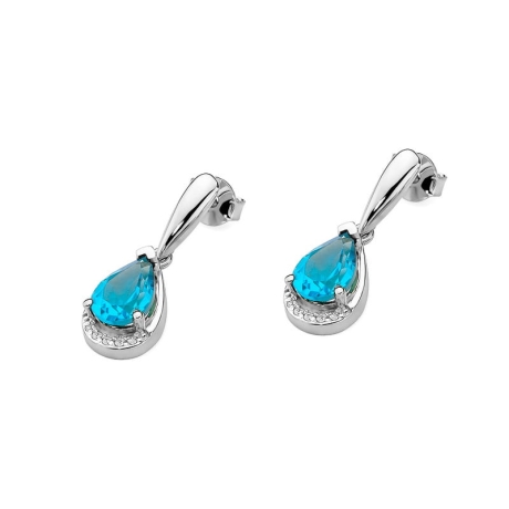 Przejdź do produktu Kolczyki z białego złota 585 z topazem i diamentami 0,05ct The Diamonds