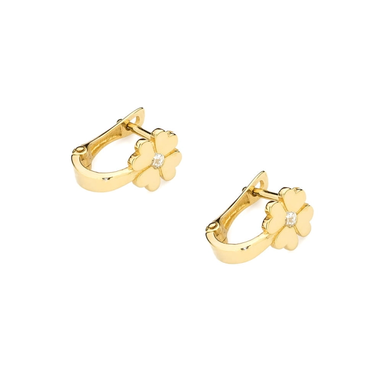 Kolczyki z żółtego złota 585 z diamentami 0,06ct kwiatek The Diamonds