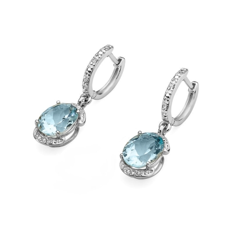 Przejdź do produktu Kolczyki z białego złota 585 z topazem i diamentami 0,13ct The Diamonds