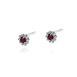 Kolczyki z białego złota 585 z rubinem i diamentami 0,18ct The Diamonds