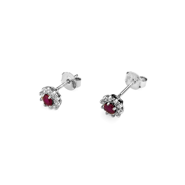 Kolczyki z białego złota 585 z rubinem i diamentami 0,18ct The Diamonds