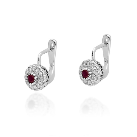 Przejdź do produktu Kolczyki z białego złota 585 z rubinem i diamentami 0,20ct The Diamonds