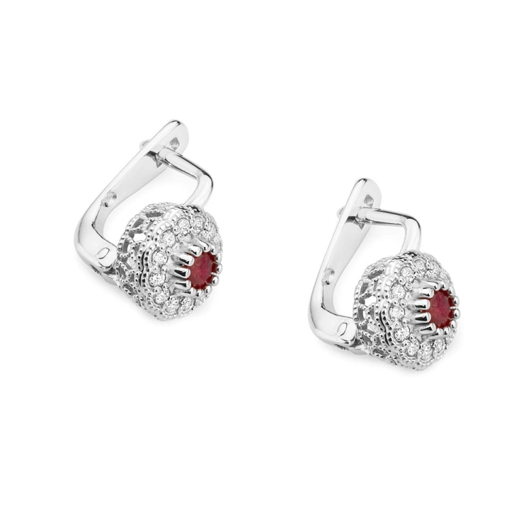 Kolczyki z białego złota 585 z rubinem i diamentami 0,20ct The Diamonds