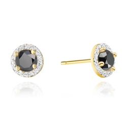 Kolczyki z żółtego złota 585 z czarnymi i białymi diamentami 0,24ct The Diamonds