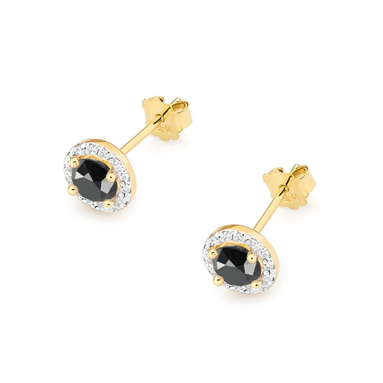 Kolczyki z żółtego złota 585 z czarnymi i białymi diamentami 0,24ct The Diamonds
