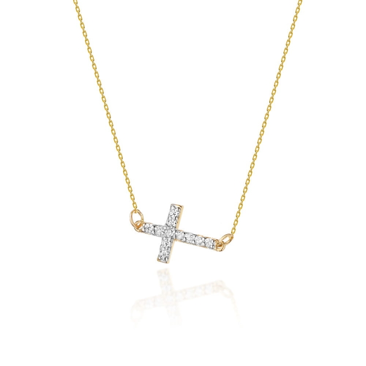 Naszyjnik z żółtego złota z diamentami 0,06ct krzyżyk The Diamonds