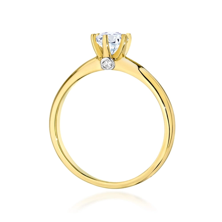 Pierścionek zaręczynowy z żółtego złota z białym szafirem i diamentami 0,04ct Fire Of Love