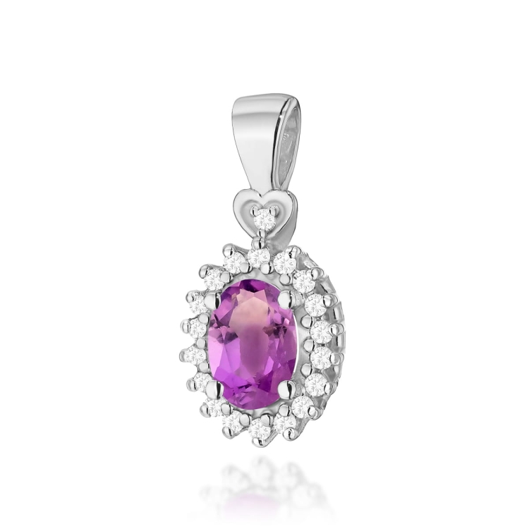 Zawieszka z białego złota 585 z ametystem i diamentami 0,095ct The Diamonds