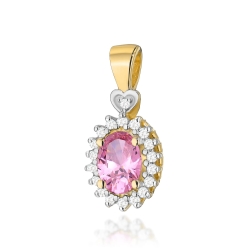 Zawieszka z żółtego złota 585 z różowym topazem i diamentami 0,095ct The Diamonds