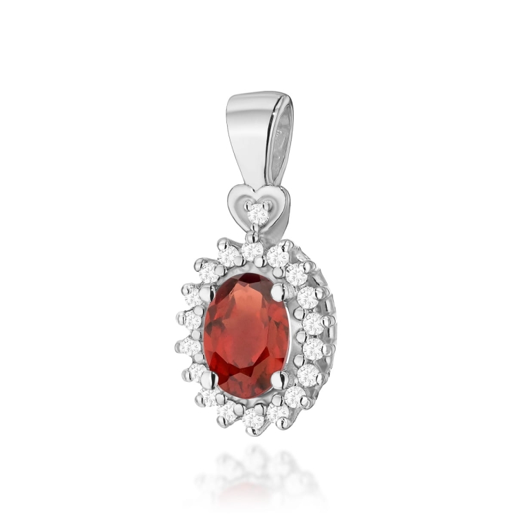 Zawieszka z białego złota 585 z granatem i diamentami 0,095ct The Diamonds