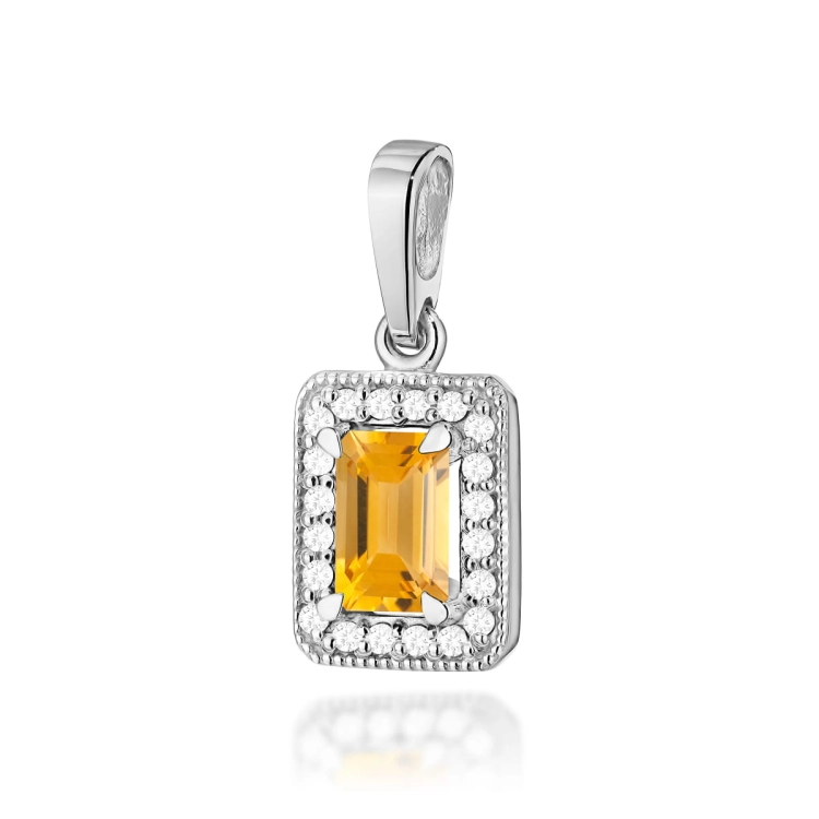 Zawieszka z białego złota 585 z cytrynem i diamentami 0,10ct The Diamonds