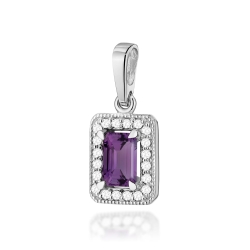 Zawieszka z białego złota 585 z ametystem i diamentami 0,10ct The Diamonds