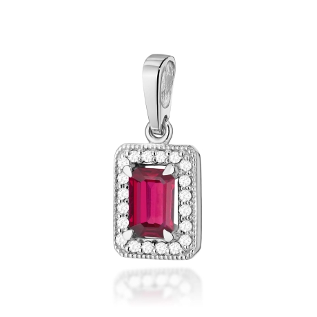 Przejdź do produktu Zawieszka z białego złota 585 z rubinem i diamentami 0,10ct The Diamonds