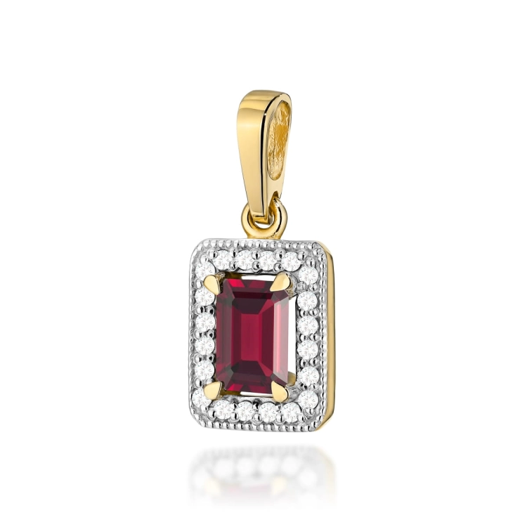 Zawieszka z żółtego złota 585 z granatem i diamentami 0,10ct The Diamonds