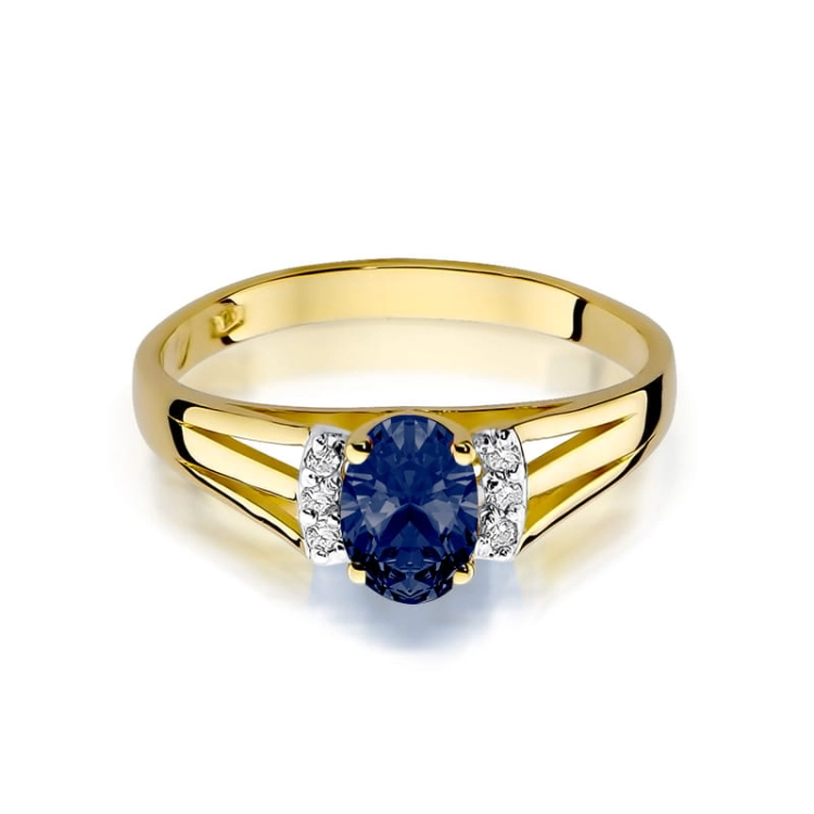 Pierścionek zaręczynowy z żółtego złota z szafirem i diamentami 0,05ct Fire Of Love
