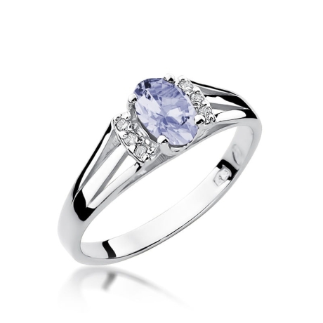 Przejdź do produktu Pierścionek zaręczynowy z białego złota z tanzanitem i diamentami 0,05ct Fire Of Love